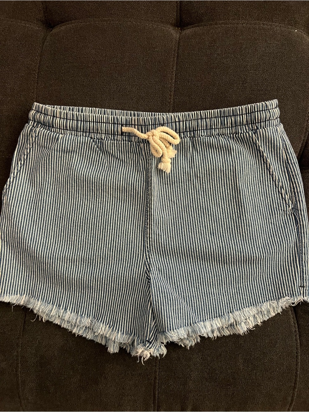 wild fable Blue & White Pinstripe High-Waist Drawstring Shorts